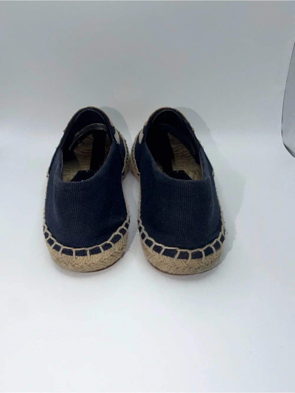 Tony Burch Navy Canvas Espadrilles with Tan & Cream Logo